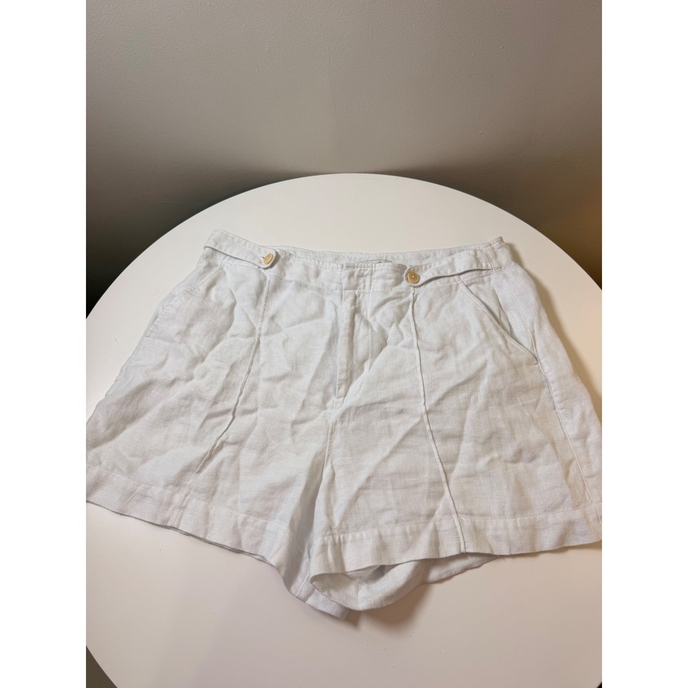 Madewell Linen Shorts Women Size 14 White Excellent High Rise Button Tab Coastal
